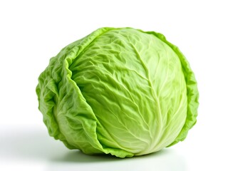 Fototapeta premium Single Fresh Green Cabbage on White Background