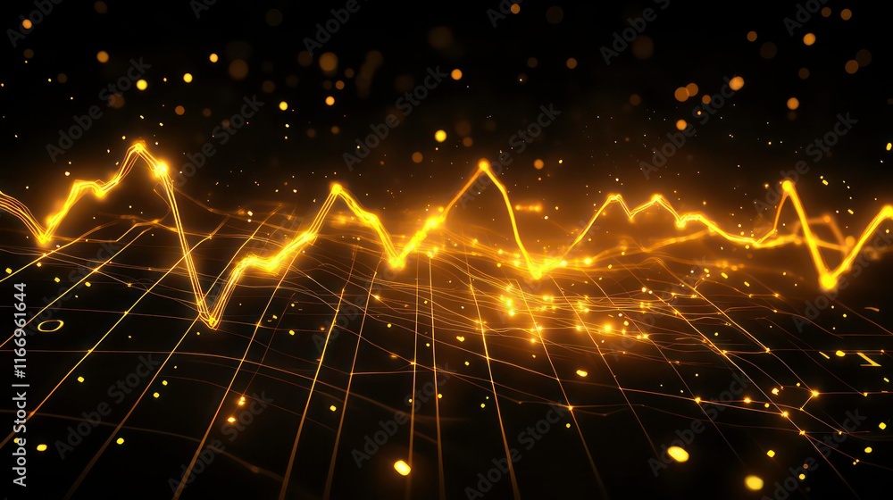 Aufkleber abstract financial data visualization with glowing yellow lines and numbers.