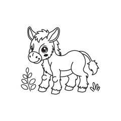 Fototapeta premium illustration of Black And White Coloring Book With Bold Lines, Cute Animal Donkey