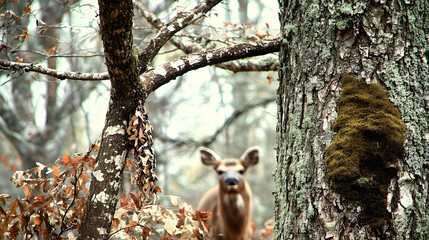 Authentic Tree Branch Camouflage with Intricate Leaf Patterns