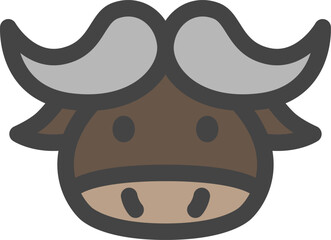 カラー動物の単品アイコン　バッファロー