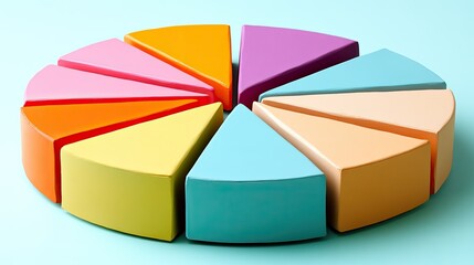 Fototapeta premium Colorful, segmented pie chart with 10 sections on blue background.