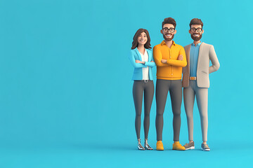 Fototapeta premium Three stylized characters standing together against a blue background.