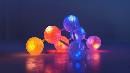 3D molecular visualization of enzyme protein binding in glowing lab setup