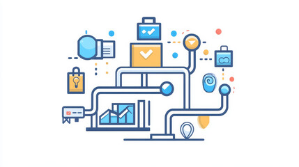 Supply chain vector icon isolated on a white background. Concept of logistic and delivery service. Symbol of distribution strategy and transportation business, cargo delivery