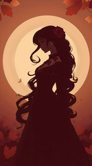 Fototapeta premium girl with long dark curls and an elegant lace gown