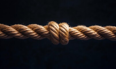 A close-up of a knotted rope against a dark background.