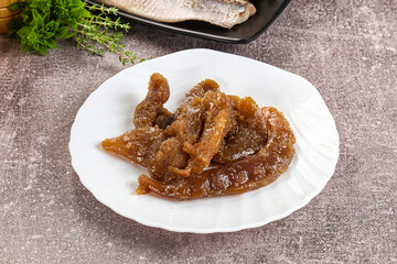 Herring roe snack in the plate