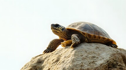 Obraz premium A Tortoise Perched Atop A Rocky Outcropping
