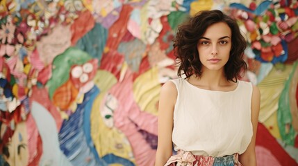 Woman with a bouquet of flowers vibrant artistis,generative ai illustration