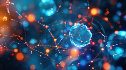 3D molecular visualization of enzyme protein binding in glowing lab setup