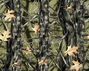Photographic Camouflage Featuring Real Tree Trunks and Natural Leaves