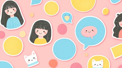 Colorful abstract illustrations with playful characters.