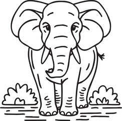 Elephant Line Art Coloring Page Vector Illustration Graphic