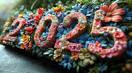 2025 Text Made of Flowers and Greenery – Nature and Sustainability Concept