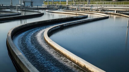 A water treatment facility with flowing channels for purification processes.