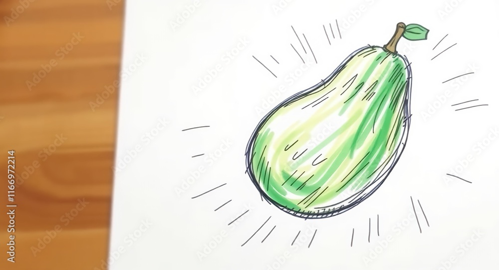 Poster hand drawn style avocado sketch in colorful sketchnote style with dynamic action lines