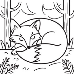 Fox Line Art Coloring Page Vector Illustration Graphic