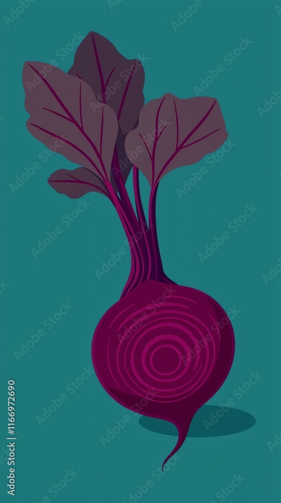 Poster beetroot in vibrant flat design with deep teal background and simple shapes