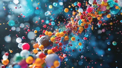 High-tech 3D enzyme protein bond visualization, glowing vibrant molecules