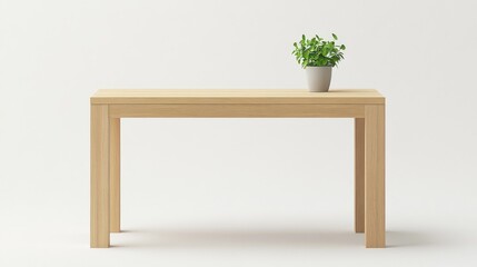 Minimalist Wooden Table with Potted Plant on a Light Background