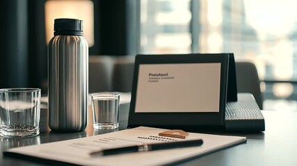 Conference Materials and Name Tag on Desk