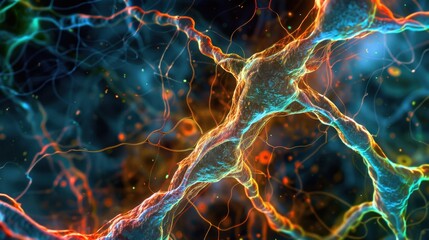 Enzyme and protein molecular system highlighted with glowing digital particles