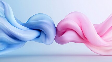 Abstract pastel pink and blue flowing liquid swirls.