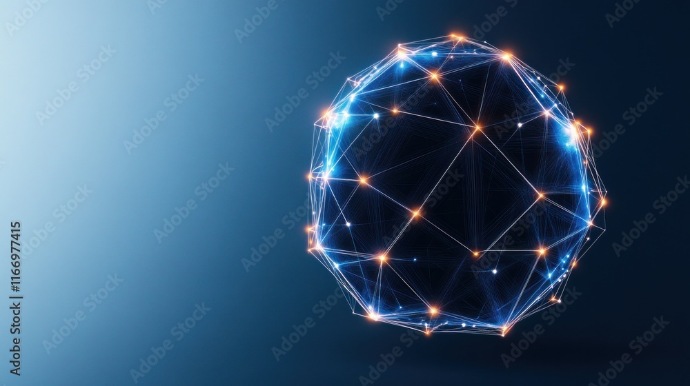 Poster abstract 3d sphere made of interconnected lines and nodes.