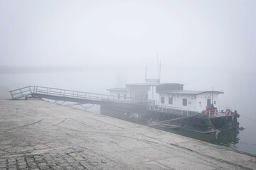 Foggy morning on the coast of Danube Novi Sad Serbia
