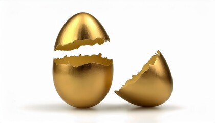 Stunning Golden Egg Cracked Open. Symbolizing New Beginnings, Easter Celebrations, Luxury, Prosperity, and Creativity. Perfect for Marketing Campaigns, Inspirational Designs, or Art Concepts
