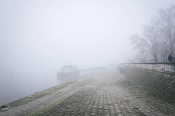Foggy morning on the coast of Danube Novi Sad Serbia