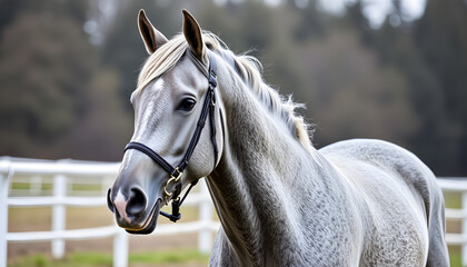 Obraz premium gray racehorse. isolated with white highlights