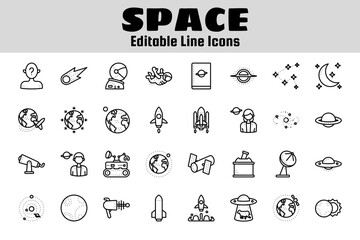 Space outline icon set