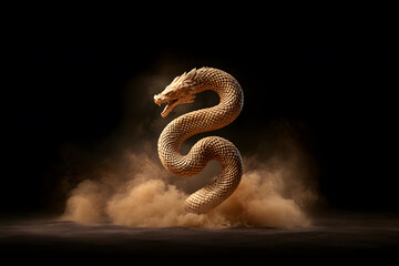 Obraz premium majestic snake sculpture rises gracefully, embodying strength and elegance. Its intricate scales and fierce expression evoke sense of power and mystique in dramatic setting