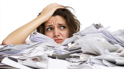 Woman looking stressed while juggling multiple tasks on her laptop and phone, symbolizing the challenges of modern multitasking and work-life balance.