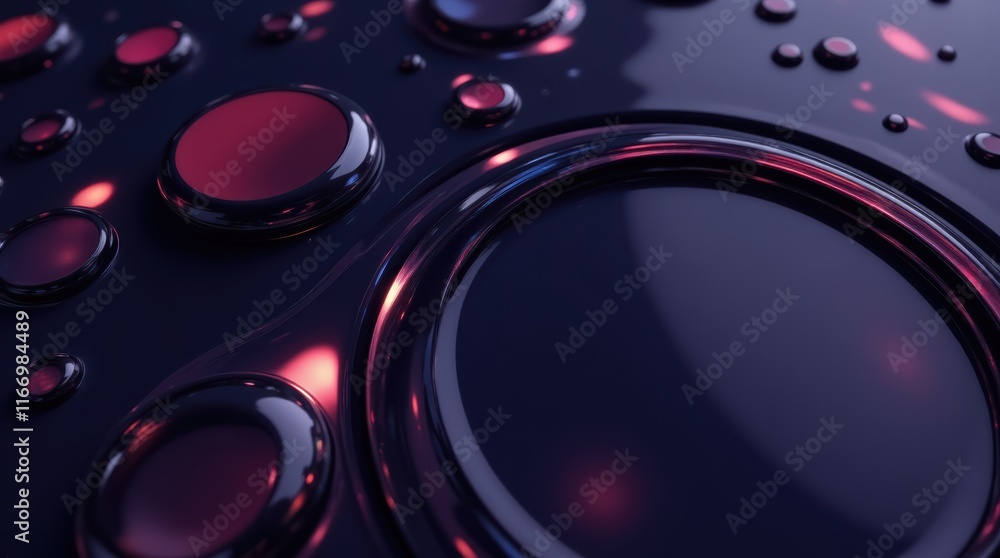 Poster illuminated liquid abstract art with glossy droplets displaying reflection and curves