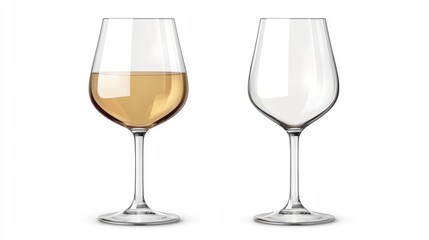 Glass goblet for white wine on a white background.