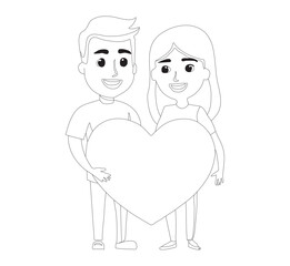Young Love Concept with Couple and Heart Design. Couple in Love Embracing Heart Icon. Heartwarming Young Love Couple Illustration.