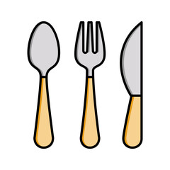 vector icon set spoon, fork and knife flat design symbol