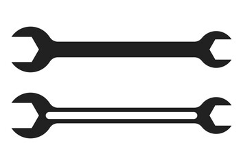 Car service icon. Double Open End Wrench icon black circle isolated on white. Repair Icon. Vector Logo Template. Two wrench icon
