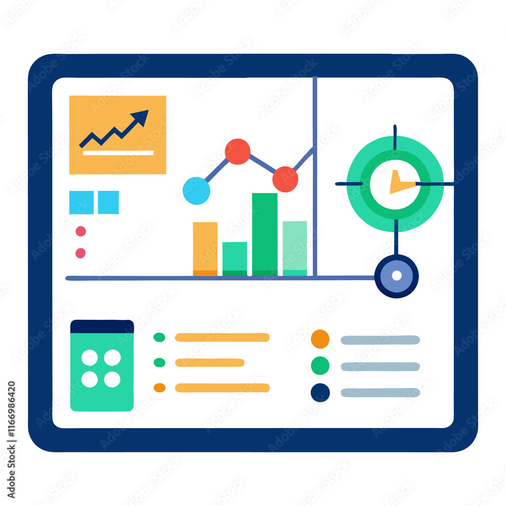 Fototapete Data analysis graphs chart on the screen flat Vector Illustration generated Ai