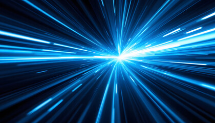Obraz premium Blue Light Speed Lines, Abstract Light Trails Background, Fast Moving Light Burst
