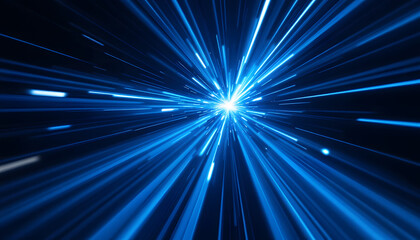 Blue Light Speed Lines, Abstract Light Trails Background, Fast Moving Light Burst