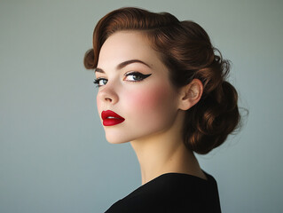 Vintage glamour portrait of a woman with bold makeup