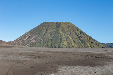 Panoramic View Of Mount Batok In East Java, Indonesia. Mount Batok Is One Of Cinder Cone Volcano In East Java.