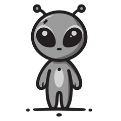Sleek silver-gray alien illustration with a futuristic and charming design. Perfect for sci-fi themes, tech-inspired projects, or creative visuals. High-quality and versatile digital artwork.