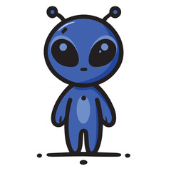 Adorable blue alien illustration with a playful smile and charming details. Perfect for sci-fi themes, kids&rsquo; projects, or whimsical designs. High-quality, versatile digital artwork.