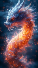 Captivating Fiery Dragon in Neon Glow with Stunning Realistic Artwork Illustration
