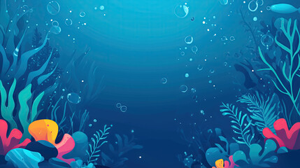 underwater background in cartoon style featuring sea plants and corals